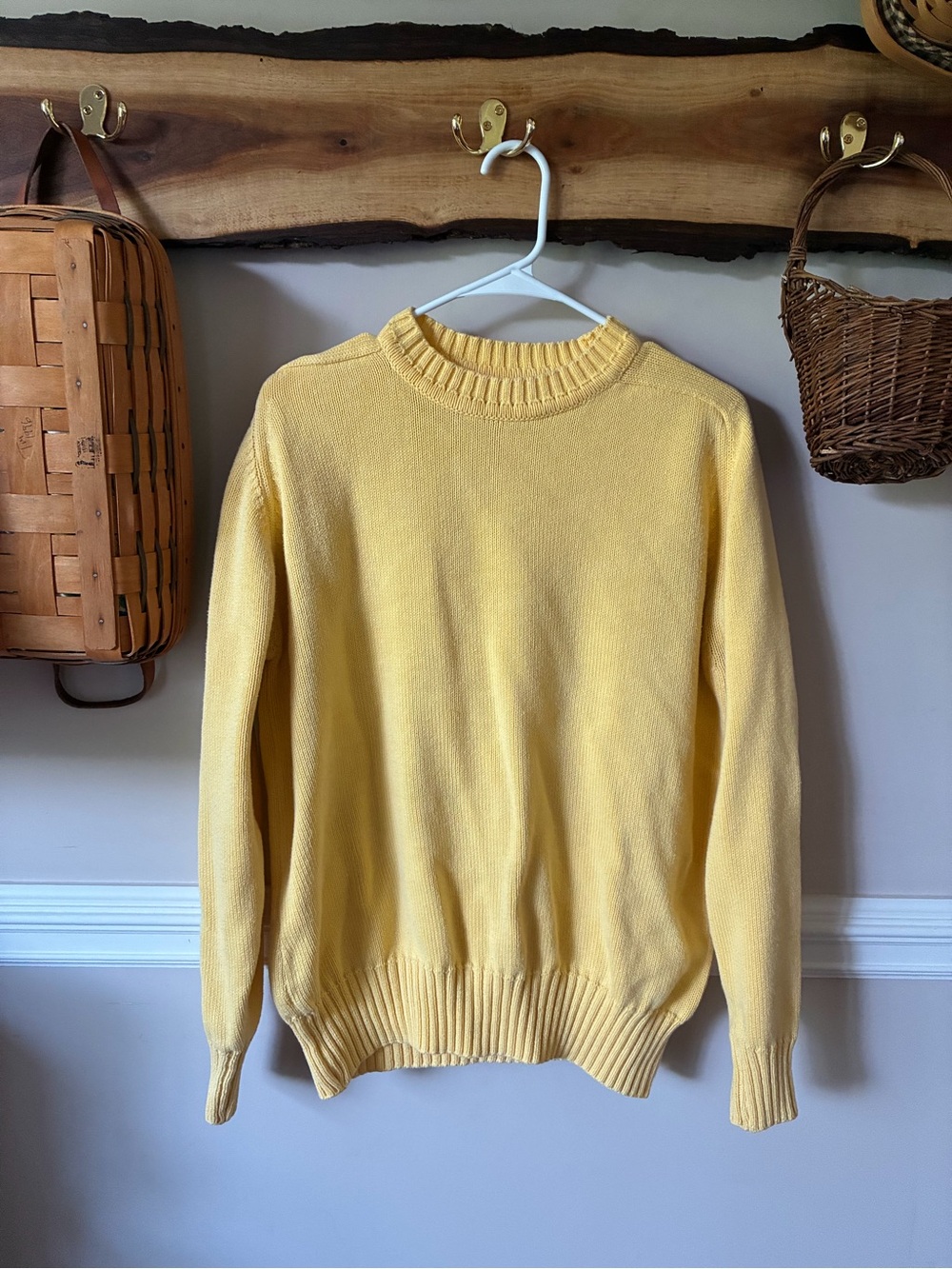 Vtg Butter Yellow Long Sleeve Cotton Crewneck Sweater XL Fox Collection